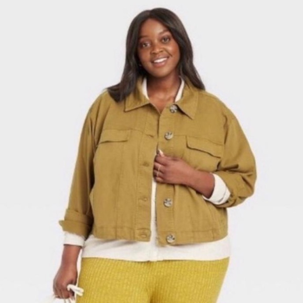 Ava & Viv women's plus size anorak crop jacket in green cotton-spandex‎ blend 1X